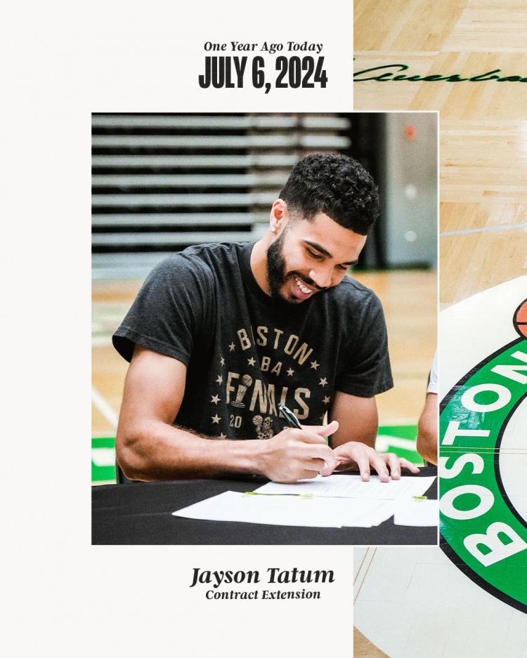 续约一周年！凯尔特人晒去年今日塔图姆签约照