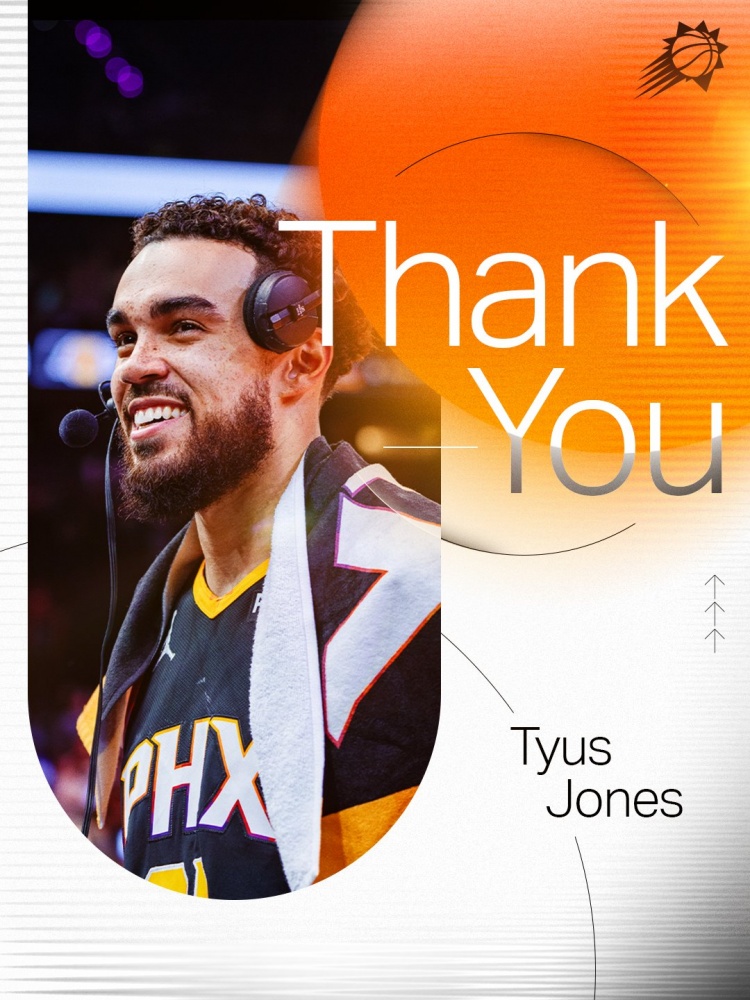 上赛季场均10+5！太阳官方晒图感谢泰厄斯-琼斯！