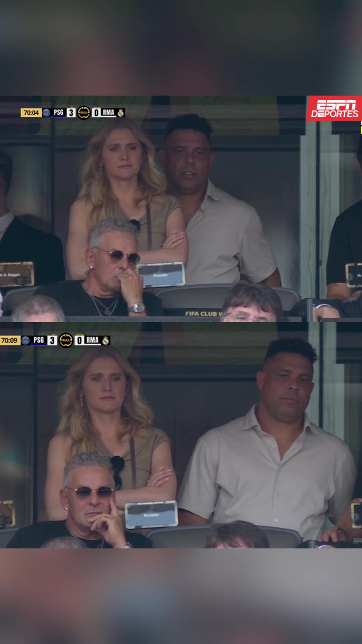 巴黎3-0皇马！看台上大罗的反应👀