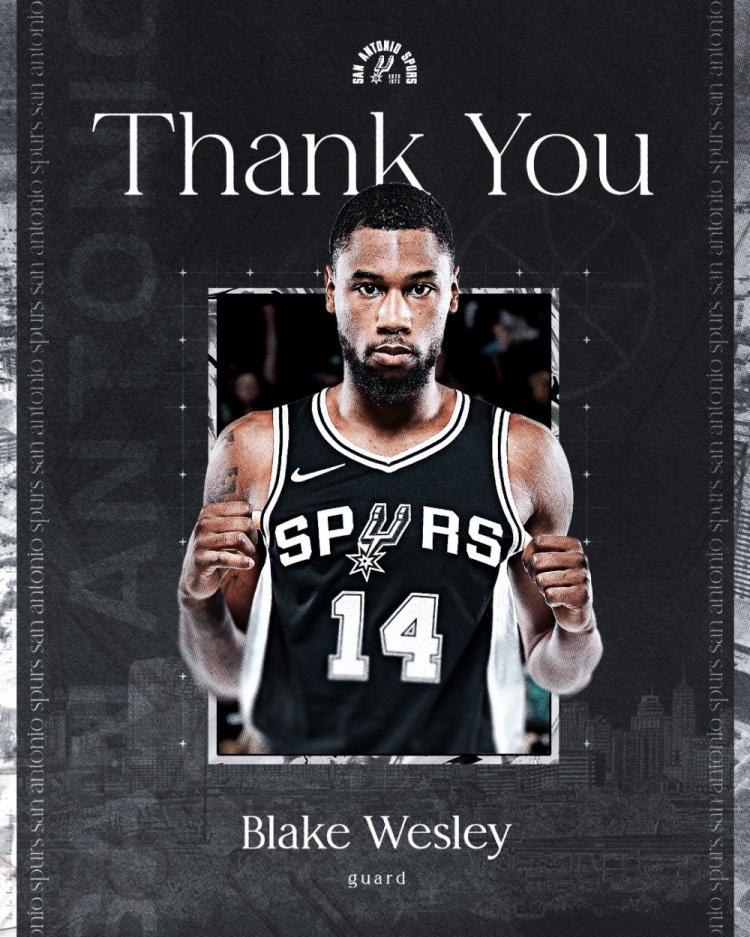 马刺官推告别韦斯利：感谢你在圣城精彩的3年 祝你在奇才一切顺利