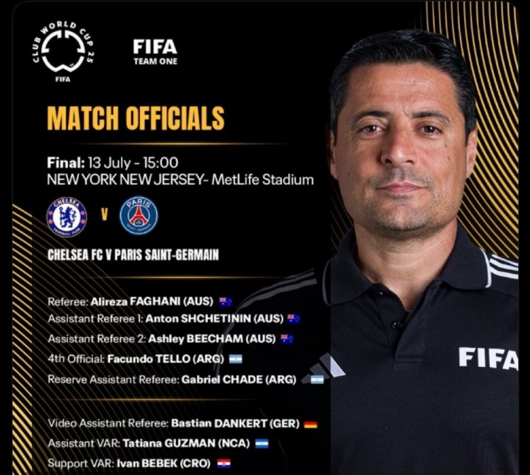 世俱杯决赛裁判名单：澳大利亚主裁法哈尼执法，5国裁判协作