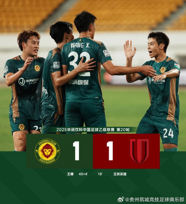 FULL TIME——中乙预赛阶段第20轮，贵州筑城竞技1-1成都蓉城B队