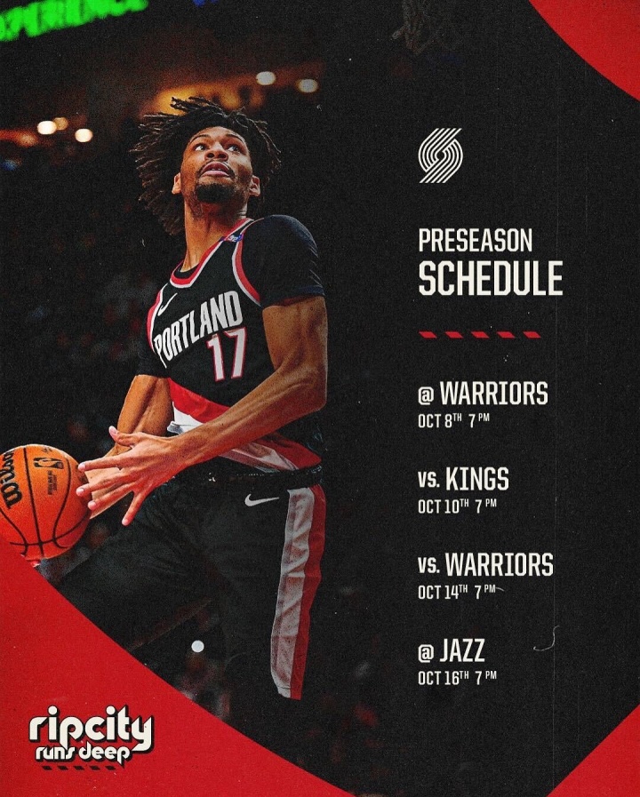 开拓者公布10月份4场季前赛赛程：两战勇士&主战国王&客战爵士