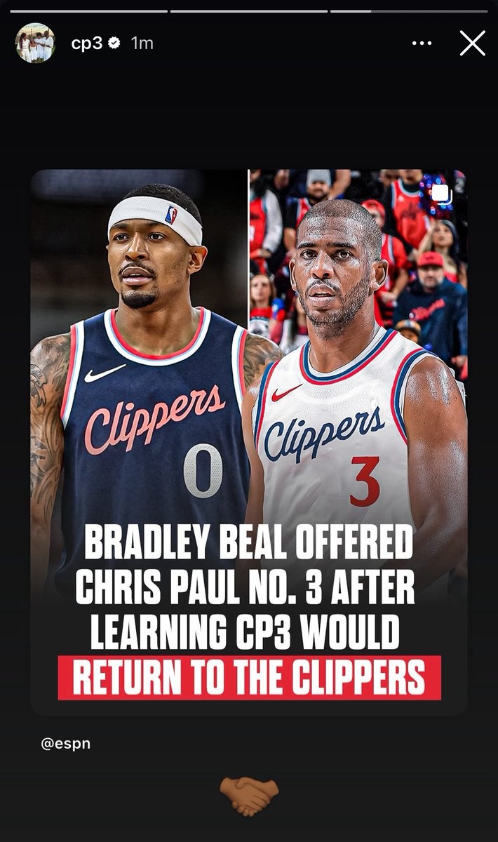 比尔主动将3号球衣让给保罗！保罗INS转发报道致谢：🤝