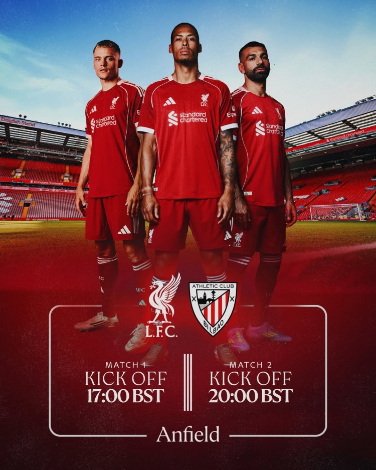 利物浦发布与毕巴双赛日对决海报：范迪克C位、维尔茨&萨拉赫在列