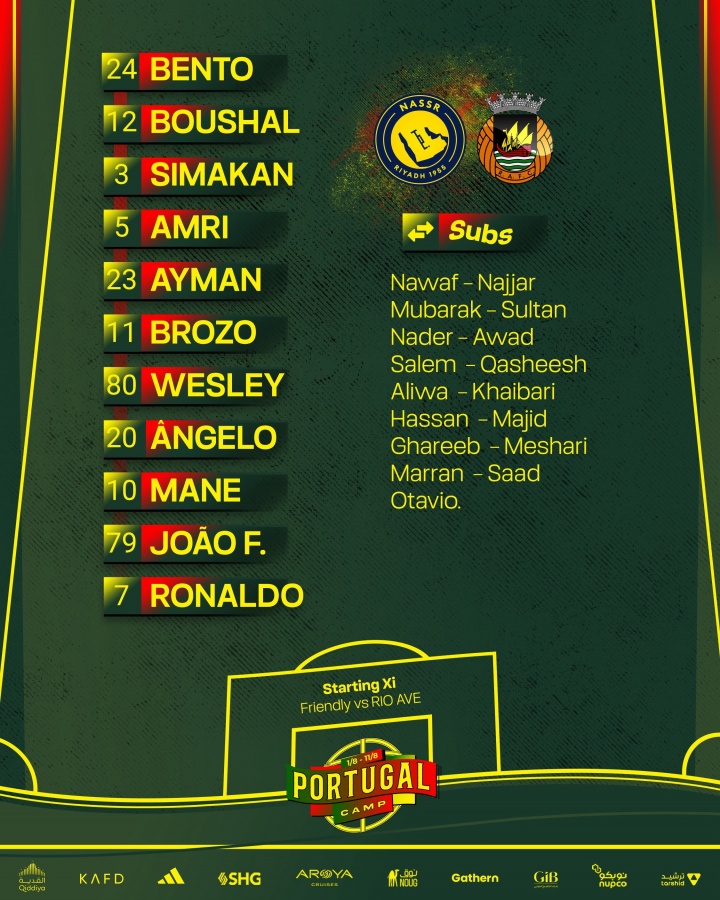 热身赛-利雅得胜利vs里奥阿维首发：C罗、菲利克斯、马内出战