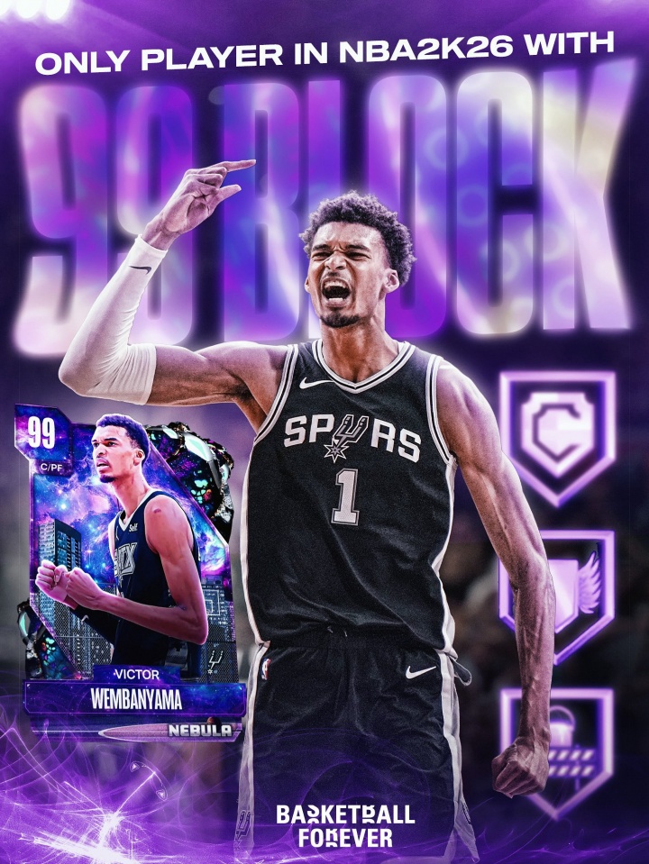 美媒：文班2K26盖帽能力值99 联盟唯一🔥