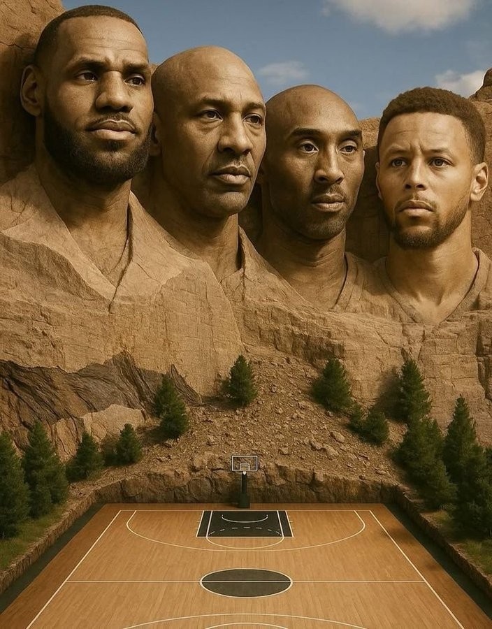 记者转发乔詹科库总统山图片：应该是拉塞尔 贾巴尔 乔丹 詹姆斯