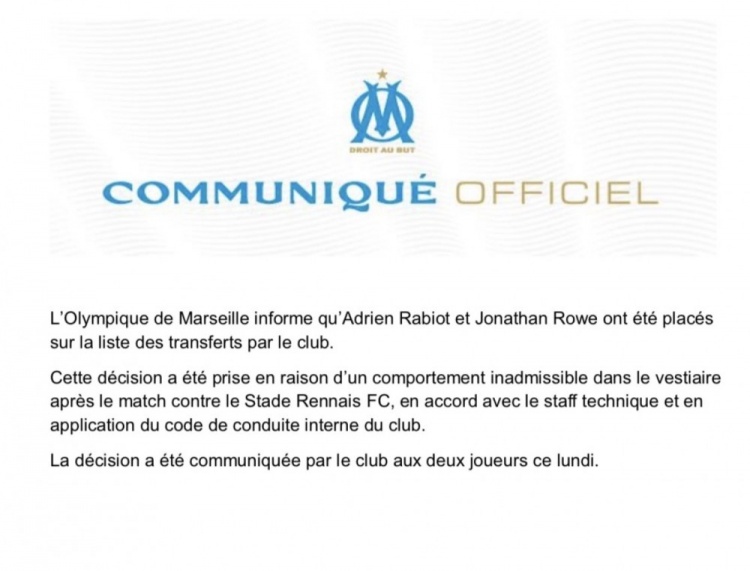 赛后爆发激烈冲突，马赛官方：已将拉比奥特与洛维列入出售名单