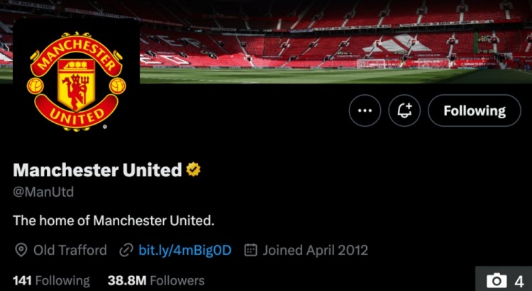 太阳报：曼联在被淘汰后不久，将官方X账号简介改为“曼联之家”