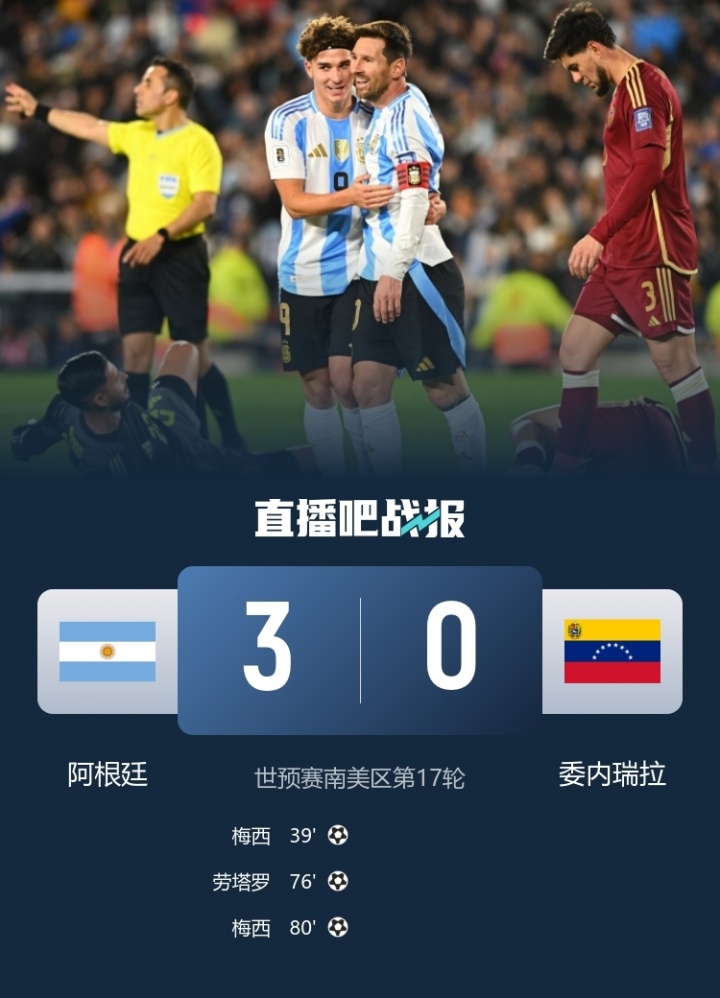 TyC为阿根廷队评分：梅西9分全场最高，阿尔马达8分，劳塔罗7分