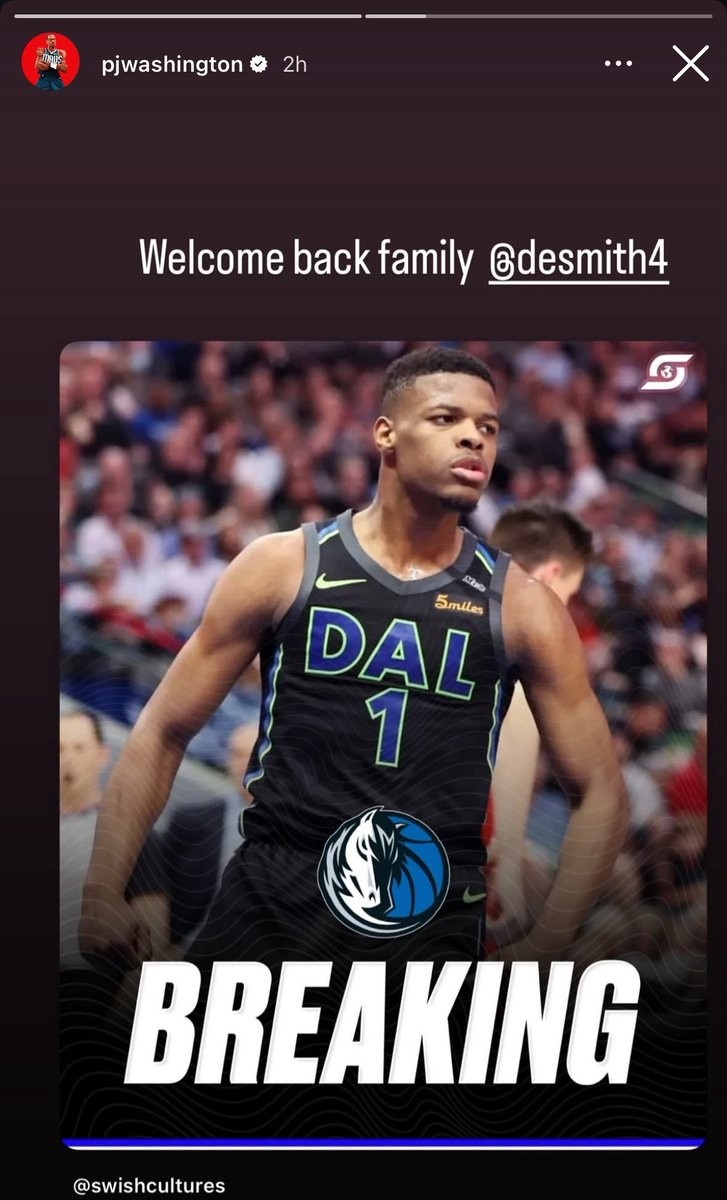 PJ-华盛顿转小史密斯签约独行侠推文：欢迎回归大家庭