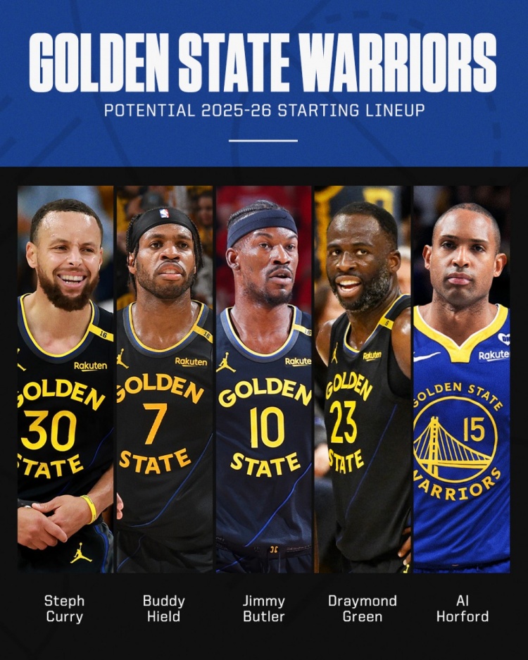 终于凑够了！ESPN预测勇士首发：库里 追梦 巴特勒 希尔德 霍福德