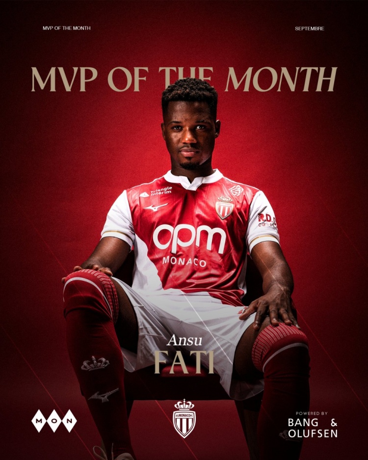 3场4球！法蒂当选摩纳哥9月最佳球员
