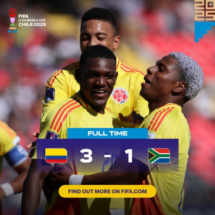 世青赛：哥伦比亚U20以3-1击败南非U20，晋级8强